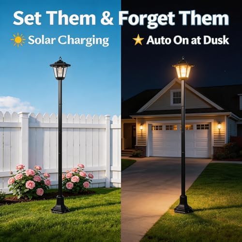 2 Pack Outdoor Solar Lamp Post Light, Adjustable Height 34.5-60.8 in, Black - Image 3