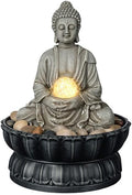 Kalona Tabletop Buddha Waterfall Fountain, Meditating Buddha Zen Fountain with LED Glass Orb, Relaxing Desk Water Feature for Home Office Decor(21127B) by Kalona