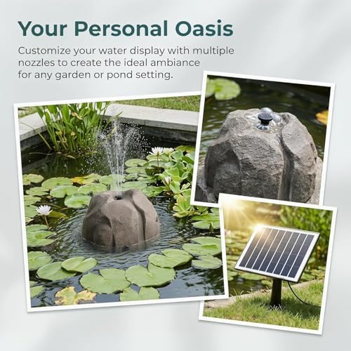 Realistic Granite Rock Solar Bird Bath Fountain - Premium Solar Fountain for Bird Bath, Full Water Pump Kit & Nozzles to Attract Hummingbirds to Your Garden (Grey) - Image 3