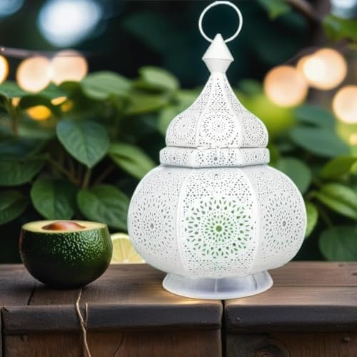 Metal Oriental Moroccan Storm Lantern, 30 cm, for Outdoors as a Garden Lantern or Indoors as a Table Lamp (White) by KRVISION