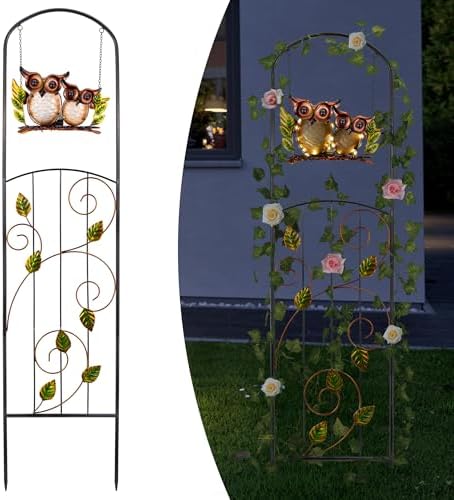 Solar Owl Garden Trellis Metal Climbing Plant Stake by Voumsil