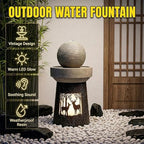 32.1''H Outdoor Barrel Water Fountain with Warm LED Light, Deer Silhouette Decorative Landscape Lantern Lamp, Outdoor Art Décor for Patio Lawn Backyard, Easy Assembly, Grey+Black - Image 5