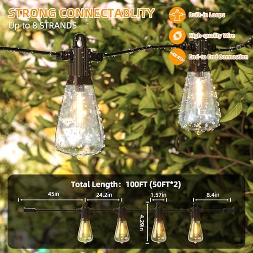 ST38 LED Outdoor String Lights, 100FT Waterproof IP65 Hanging Patio Lights - Image 3