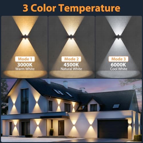 2PACK Solar Sconce Lights Outdoor,Warm White/Cool White/Natural Light 3 Modes Up and Down Solar Wall Lights IP65 Waterproof Solars Lights Outdoor for Exterior Front Porch Garage Fence Patio Yard - Image 2