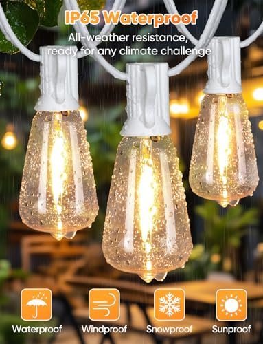 Brightever Outdoor String Lights with Remote, 200FT LED Patio Lights with 62 ST38 LED Filament Bulbs, 3 Lighting Modes, 3H/5H Timer, Waterproof IP65 String Light for Outside, E12 Socket Base, White - Image 6