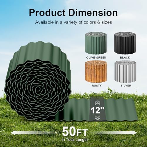 Land Guard Corrugated Metal Garden Edging, 12"×50Ft Steel Landscape Edging, Corrugated Metal Yard Edging Borders, Steel Edging for Landscaping, Garden Fence, Lawn, Flower Bed (Olive-Green) - Image 2