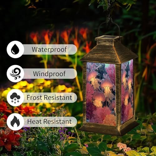 Solar Lantern Graceful Jellyfish Floating Vibrant Coral Glass Art Outdoor Waterproof Garden Hanging Lantern Solar Powered Lighting Outside Table Lamp for Patio Deck Camping 1 Pack - Image 2