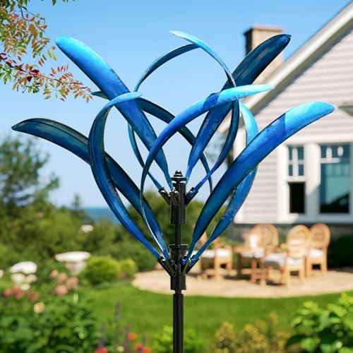 LimeHill Wind Spinner for Yard and Garden - Large Metal Kinetic Wind Sculptures for Outdoor Decorations (Blue Magnolia) by LimeHillOutdoorDecor
