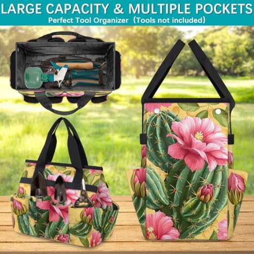 Cactus Pink Floral Garden Tool Bag with Hard Bottom and 10 Pockets - Image 4