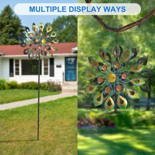 DIBIEECN Metal Outdoor Wind Spinners for Yard and Garden, Peacock, 78 Inch - Image 6