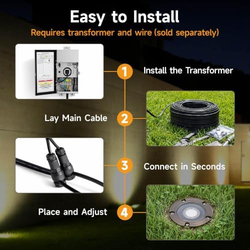 Gardenreet Brass Well Lights, 12V Low Voltage Wired 2700K In-Ground, 4PK - Image 2