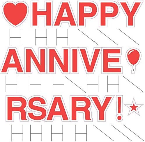 Vispronet Happy Anniversary Red Yard Signs with Stakes – Each Letter is 18in Tall – Includes Bonus Star, Heart and Balloon – Weather-Resistant Signs and Steel Stakes - Image 2