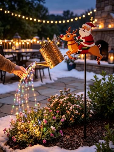Christmas Solar Kettle Lights,Solar Santa Claus Watering Can Light，B(Warm) - Image 6