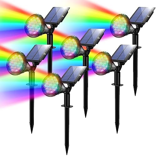 Color Changing Solar Spot Lights Outdoor, 21 LEDs Brightness Solar Pathway Lights Outdoor, IP67 Waterproof Exterior Solar Lights for House, 2-in-1 Solar Flood Lights Outdoor for Yard by XTGTP