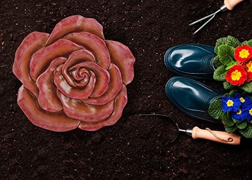 Magnolia Garden 12-Inch Sculpted Coral Rose Decorative Stepping Stone – 3D Floral Resin Garden Walkway Tile – Earthy Terra Cotta Flower Outdoor Accent - Image 6