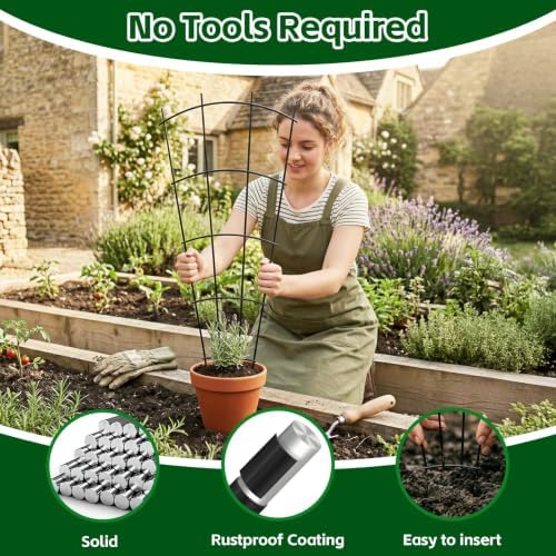 Thealyn 32" Metal Plant Trellis, Climbing Plant Support, 4 Pack Black - Image 2