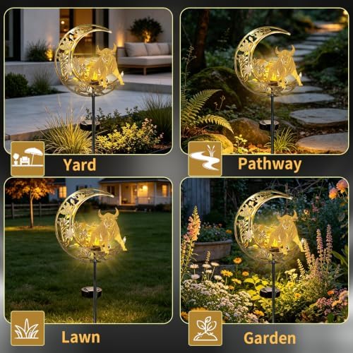 Solar Lights Outdoor Decor Cracked Glass Cow Stake Moon Lights Cow Gifts - Image 5