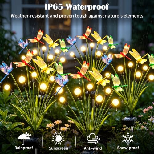 VOOKRY Dragonfly Solar Garden Lights Outdoor (6 Pack, 36 LEDs), Dragonfly Outdoor Decor with Solar Firefly Lights Waterproof Swaying Light for Yard Patio Pathway Gardening Gift for Women, Warm White - Image 4
