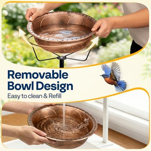 VIVOHOME Bird Bath with Solar Fountain and Metal Ground Stake, Bronze - Image 4