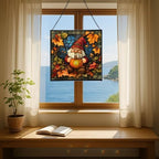 Gnome in Pumpkin Patch Stained Glass Suncatcher – Square Hanging Window Panel for Home or Greenhouse – Whimsical Glass Art Gift for Garden Lovers, Christmas, Halloween, Father Days o4PlUz - Image 6
