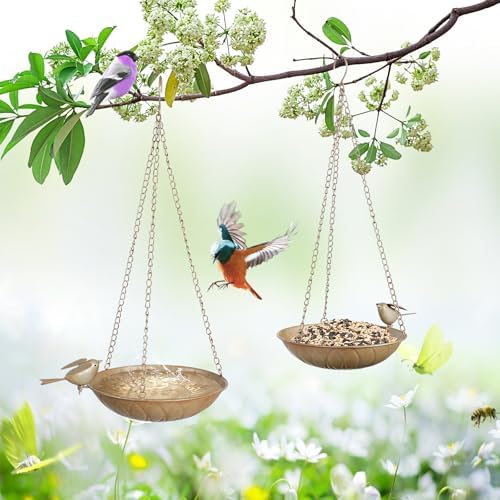 2 Pack Hanging Bird Bath Feeder for Outside, Metal Birdbaths & Birdfeeder by Unknown
