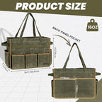 Tool Bag, Heavy Duty 16oz Waxed Canvas Garden Tool Organizer Tote with Reinforced Bottom, Large Capacity & 11 Slots, Dual Handles Tool Carrier for Gardening Carpentry DIY Tools | Army Green - Image 2