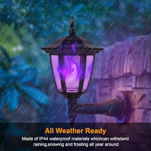 Dynaming 4 Pack Solar Flame Wall Lanterns Outdoor, Halloween Solar Powered Wall Mounted Sconce Lights, Flickering Purple Flame LED Lights Auto On/Off, Waterproof for Garage Stair Patio Porch Yard - Image 4