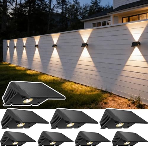 Solar Fence Lights Outdoor, 8 Pack Up and Down Wall Lights, Warm White by SunFlickt