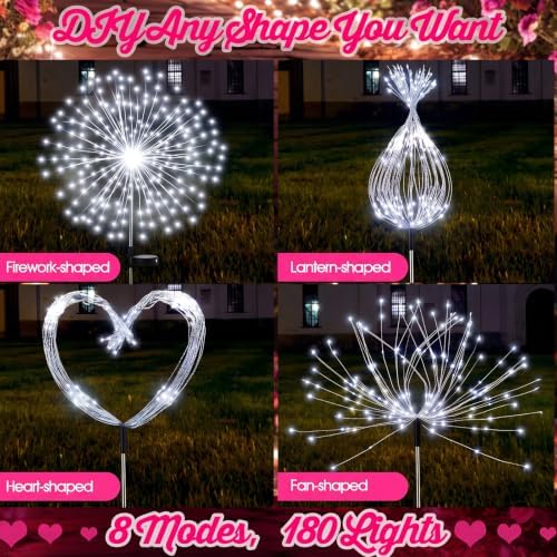 Tujoe 4 Pack Halloween Outdoor Decoration Solar Firework Lights, White - Image 5