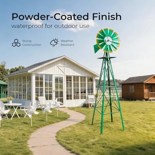 Outvita 8FT Green Metal Ornamental Windmill Weather Vane - Image 3