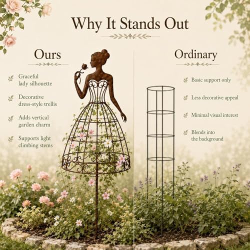 Vintage Lady Garden Trellis Stake, Rustic Garden Art Decor for Yard - Image 3