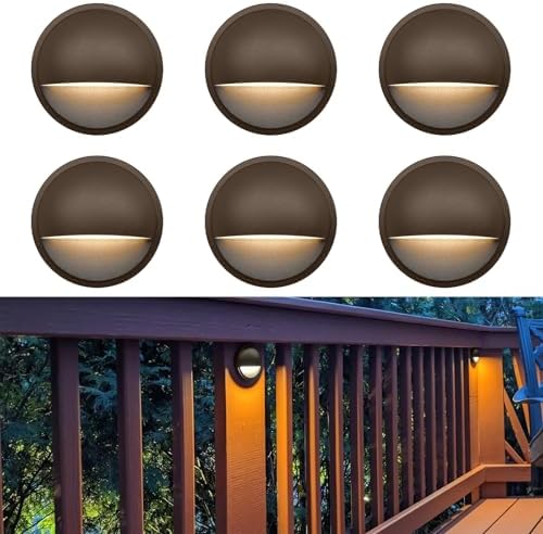 GKOLED Low Voltage LED Deck Lights, 12V AC/DC Landscape Step Railing Fence Light, 2W 2700K Accent Lighting Fixture, Die-cast Aluminum, Dark Brown, 6-Pack by GKOLED
