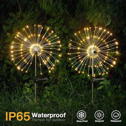 Warm White Solar Lights for Garden Decoration 150 LED Fairy Lights Starburst Outdoor Firework Decorative Lamp Pathway Lighting Waterproof Colored 4 Pack - Image 3