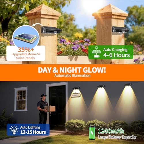 Solar Fence Lights Outdoor 10 Pack, Warm White & RGB Color Changing Fence Lights Solar Powered with Brighter LED Focus Lens, IP65 Waterproof Fence Lights Solar for Wall Deck Patio Porch Step Pool - Image 4