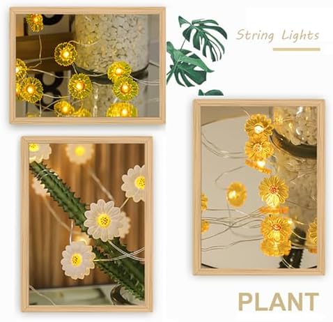 CAKERS LED Petal-Shaped String Lights|Flower Decor Copper Wire Fairy Lights|Creative Floral Plant String Lights for Christmas Party Bedroom Patio,White Flower,5m(16.4ft)-50LED-Solar - Image 2