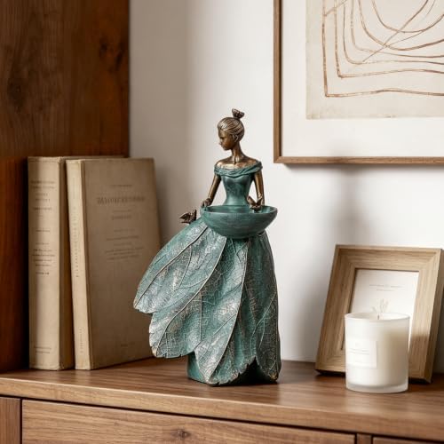 DiliComing Garden Fairy Statue Bird Feeder - 12-Inch Resin Outdoor Fairy Decor, Garden Maiden Statue for Yard, Patio, Lawn, Backyard, Outdoor Statues Gift for Women Garden Lovers(Green) - Image 3