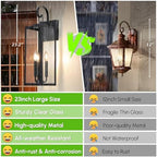 BesLowe 23" Large Outdoor Wall Light, 3-Light Black Exterior Sconce - Image 3