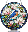 Stained Glass Window Hanging Bluebird and Magnolia Art Sun Catchers Beautiful Bird Flower Suncatchers Decorative for Home Garden Outdoor & Indoor Colorful Gift 9.8 Inch by Unknown