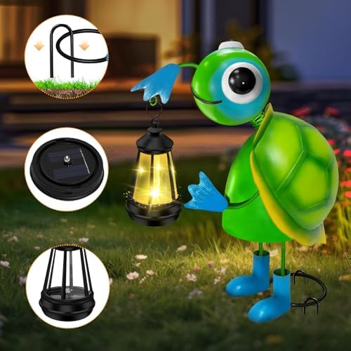 Solar Garden Lights 13.78in Metal Turtle Statue with Solar Lantern Lights - Image 5