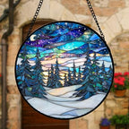 Aurora Winter Forest Stained Glass Window Hanging Suncatcher Gifts 12" - Image 2