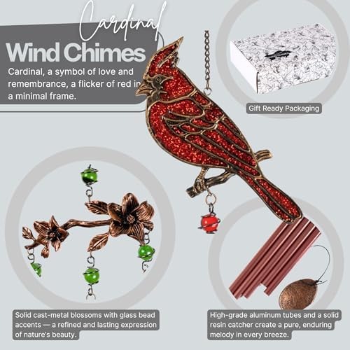 Wind Chimes for Outside, Wind Chimes Outdoor Clearance, Soothing Tones Outdoors, Cardinal Wind Chime, Memorial, Sympathy Gift, Patio, Porch, Home Décor, Modern, Art Décor, Bronze (32" Cardinal) - Image 4