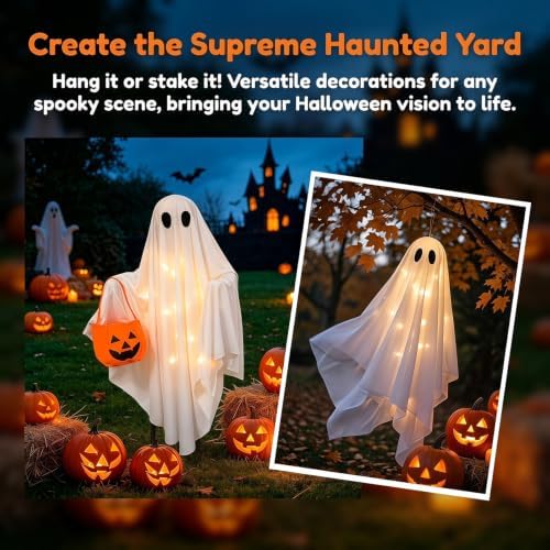 Solar Ghost Halloween Lights 2Pack Hanging Stake Yard Decor - Image 5
