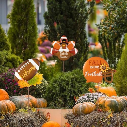 Glitzhome 24" H Set of 3 Thanksgiving Metal Football Turkey Yard Stakes, Fall Metal Football Turkey Outdoor Garden Stakes for Fall Indoor Outdoor Decorations Autumn Farmhouse Walkway Decor - Image 5