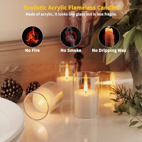 VIODAIM 12Pack Flickering Flameless LED Candles with Timer, Battery Powered - Small Pillar & Votive, Clear (2"X3") (Pack of 3) - Image 2