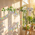 6 Pcs Plant Propagation Station Colorful Crystal Suncatcher, Handmade Boho Rooting Vase, Hanging Window Plant Propagator Stations Suncatcher with Chain Pendant Ornament Balls (Flower) - Image 2