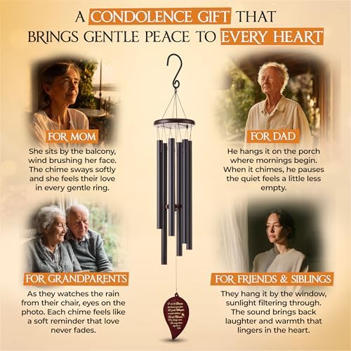 32 Inch Leaf Black Memorial Wind Chimes for Loss of Loved One Sympathy Gift - Image 6