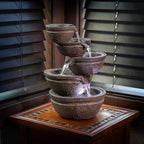 Alpine Corporation WIN1138 13" Indoor Tabletop Tiering Bowls Water Fountain with LED Lights – Cascading Water Feature for Home, Office, Meditation, and Relaxation, Dark Gray - Image 2