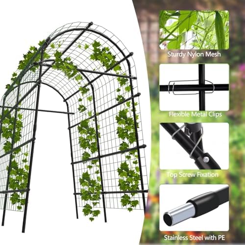 Metal Garden Arch Trellis, 7.6Ft Black for Raised Beds, Plant Support for Cucumbers & Climbing Vegetables with 9 Horizontal Pipe - Image 4
