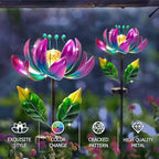 AIINY Solar Purple Metal Flower Wind Spinners, Colorful Spinning Windmill Lotus Yard Art Lights Wind Pinwheels with LED Crystal Ball Decorative Stake Lighting Flower Sculpture - Image 2