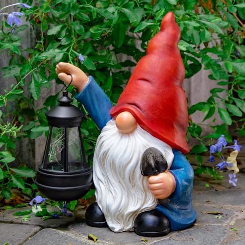 Garden Gnomes Statues Outdoor Decor with Shovel Solar Gnome with Lantern LED Lights,Terrace Xmas Courtyard Lawn Patio Porch Decoration Birthday Christmas Housewarming Gift for Mom Women - Image 2